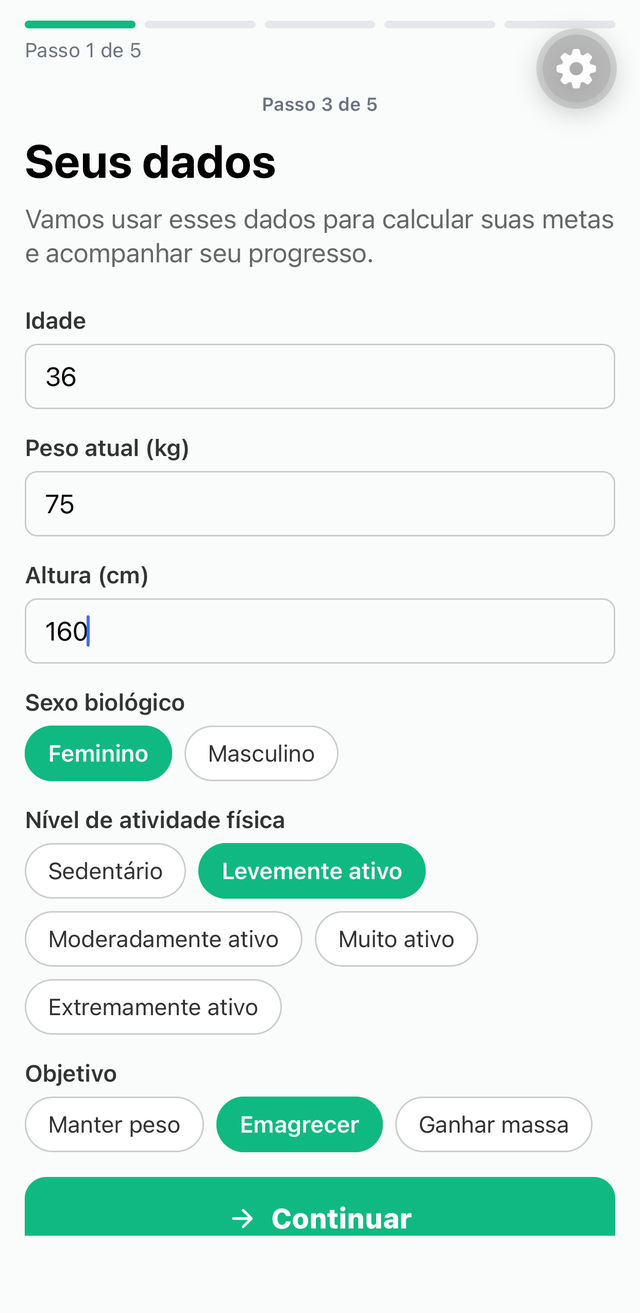 Formulário de dados pessoais do onboarding do NutraPlus